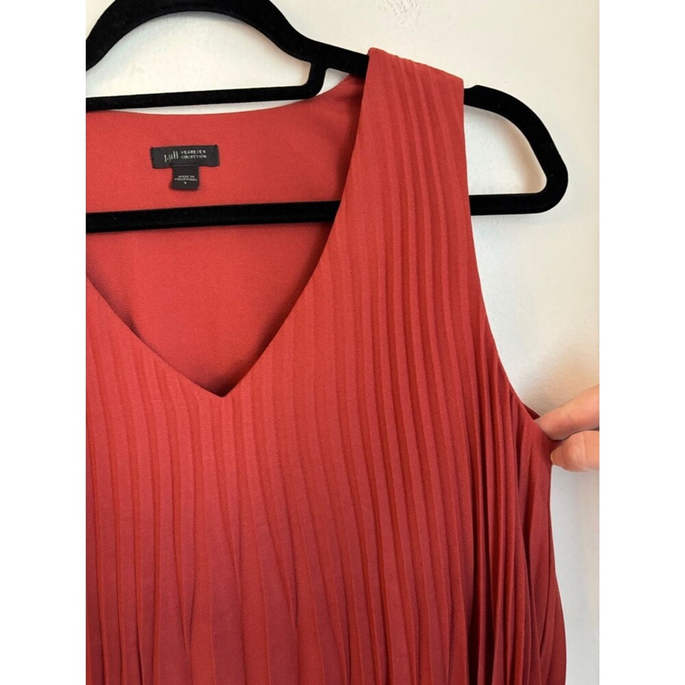 J. Jill women’s pleated V-Neck burnt orange rust Sleeveless Dress Brick Red SM - Picture 7 of 14